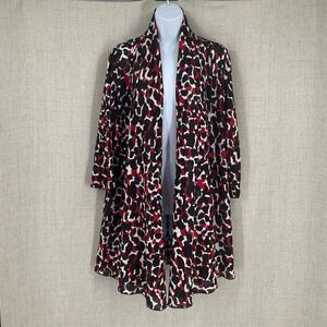 Ali Miles Cardigan Women XL Red Black Abstract‎ Open Front Art to Wear Layering